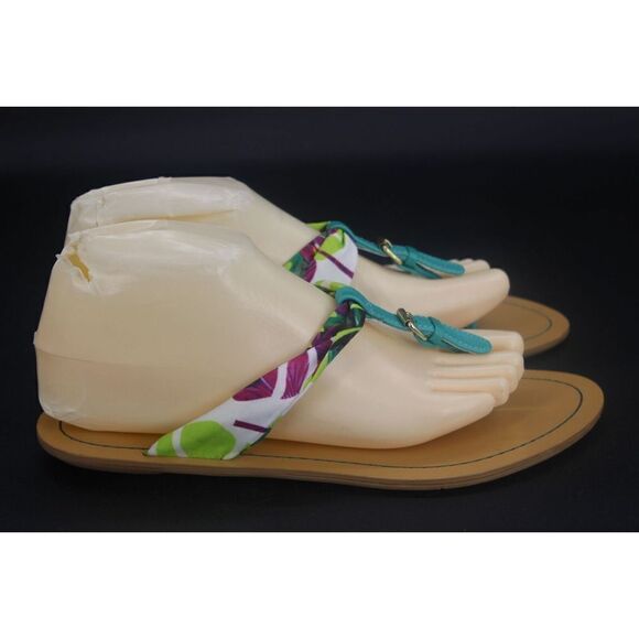 Nine West Sandals Womens 9 M Spice It Up Thong Flats Green Print Toe-Post Casual - Picture 7 of 10